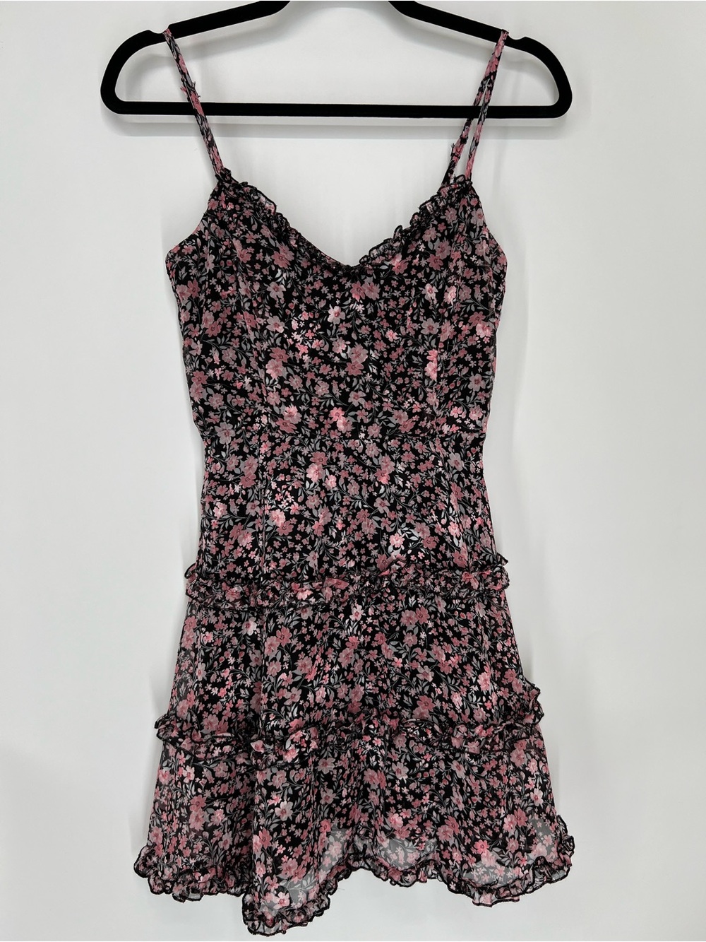 miami Francesca’s Black Mini Dress with Pink Floral Print